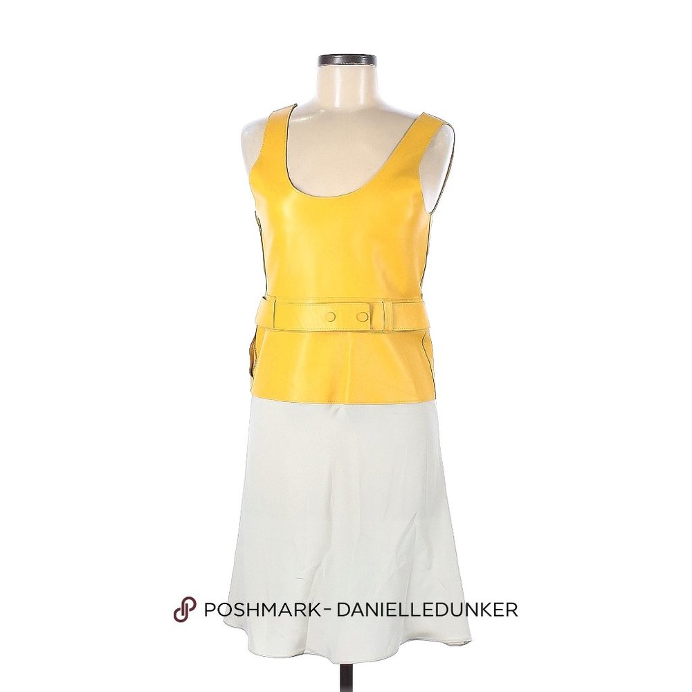 3.1 Phillip Lim - Mustard Yellow Leather & Silk Dress - Size 6